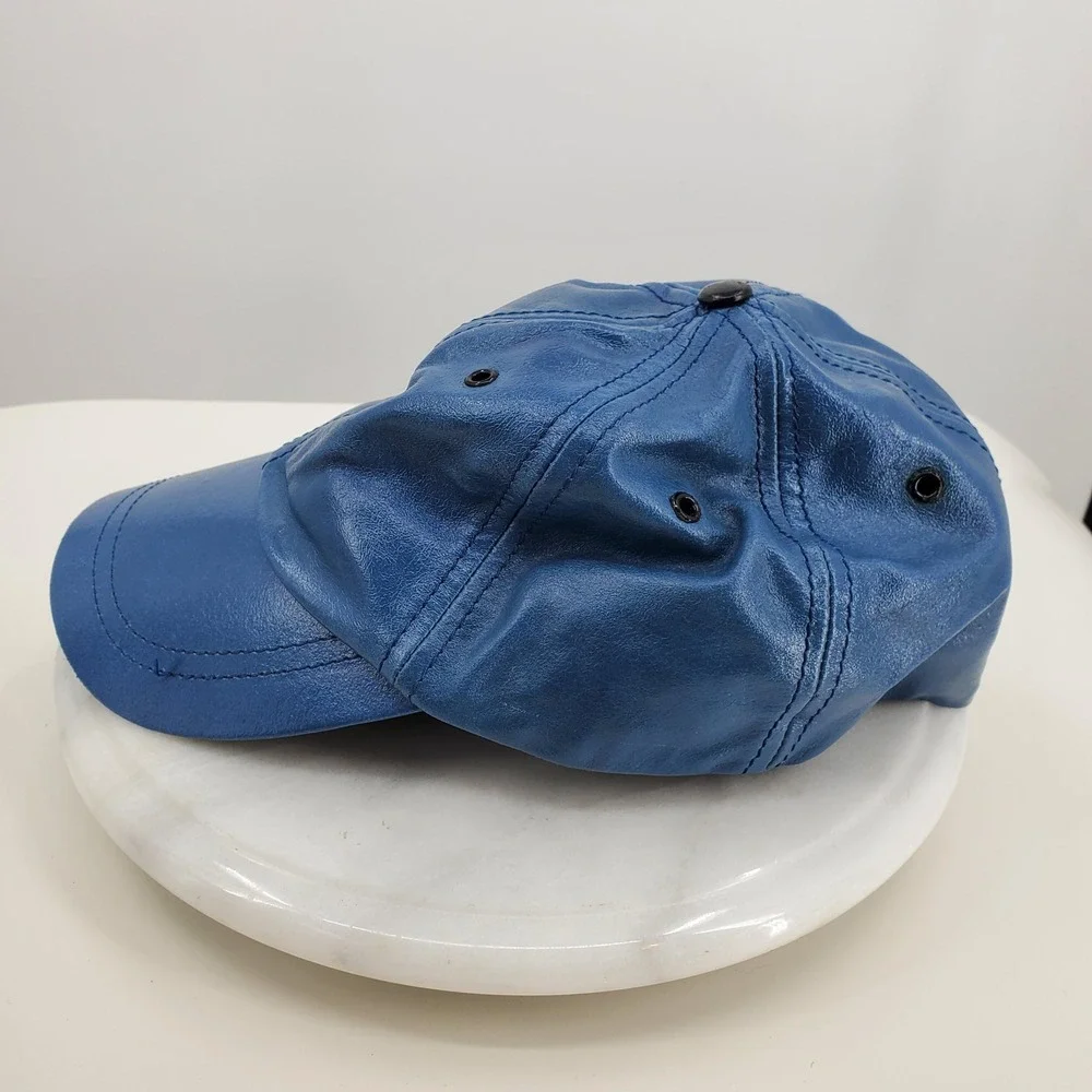 Vintage M Julian Wilsons Blue Genuine Leather Baseball Cap Hat L XL Y2K Street
